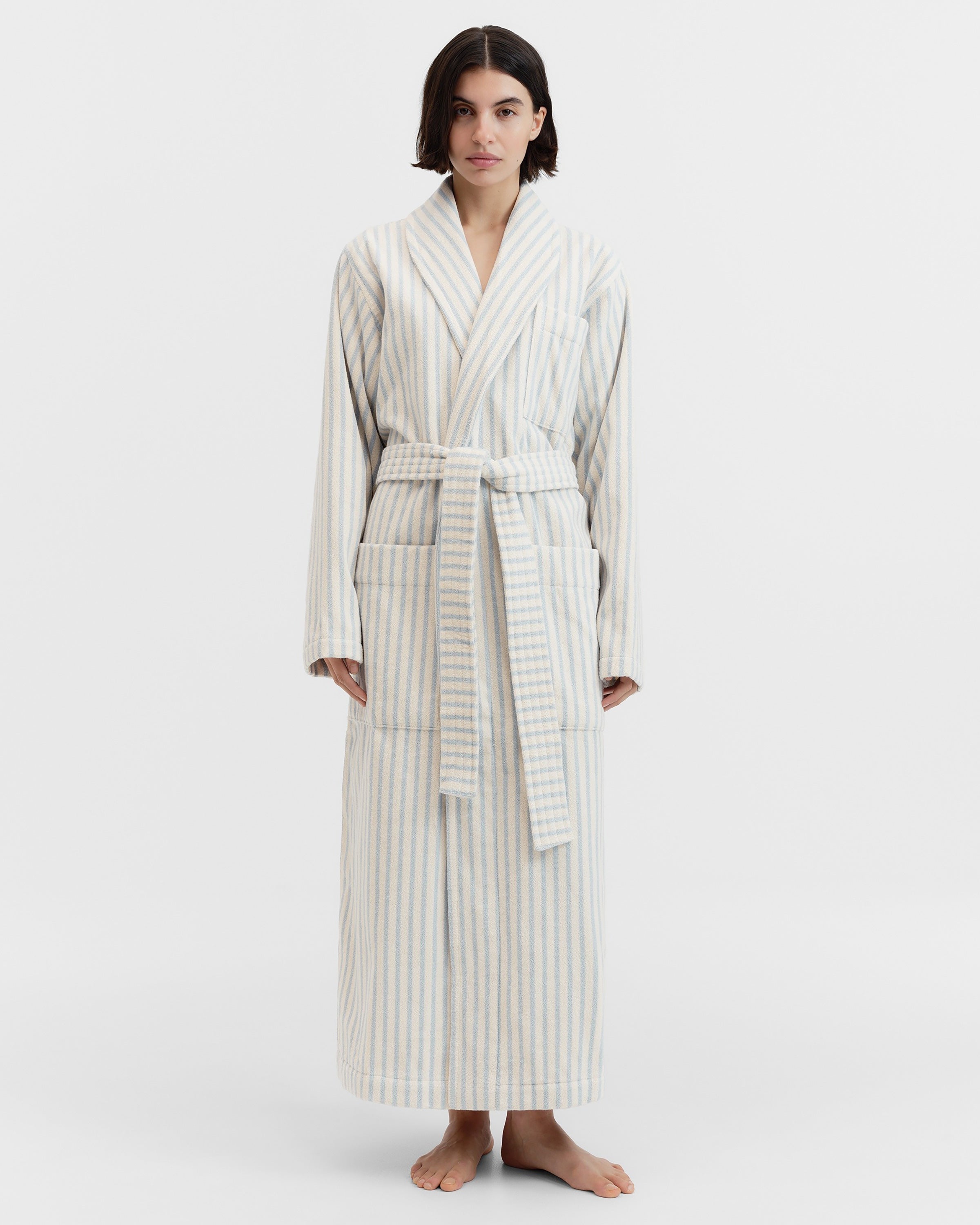 Terry Classic Bathrobe - Soft Blue Stripes