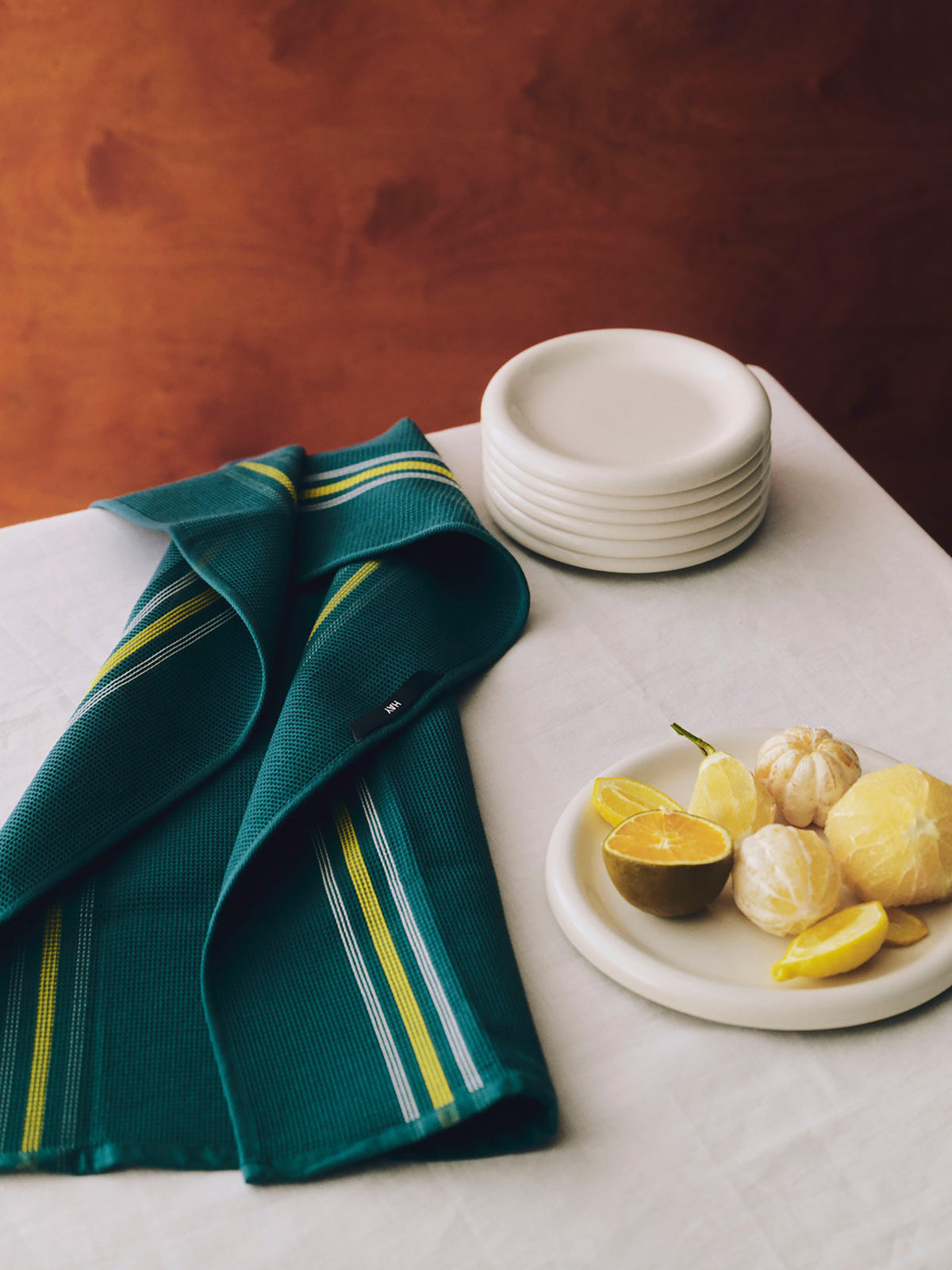 Canteen Tea Towel - Green and Yellow Block Stripe