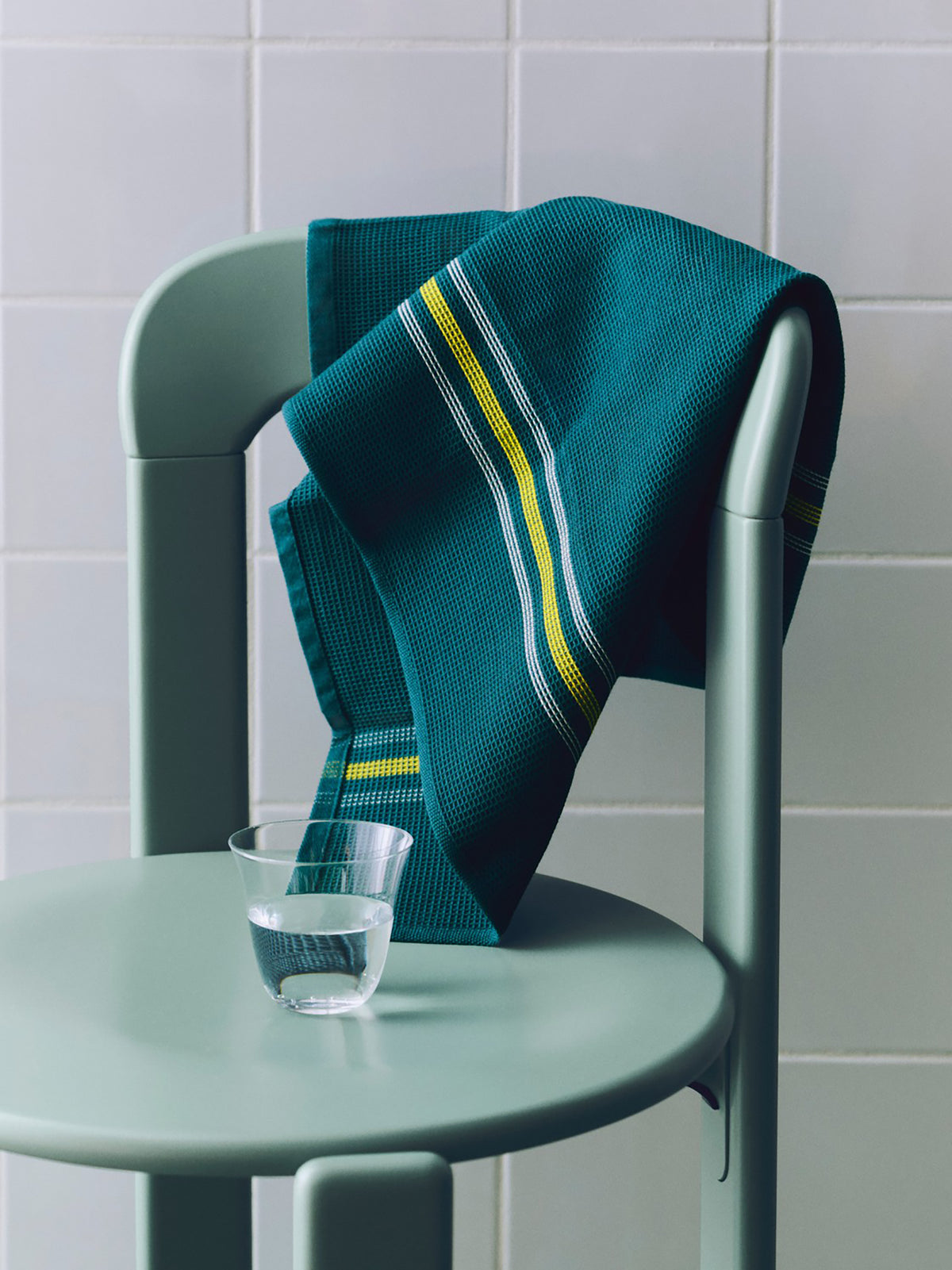 Canteen Tea Towel - Green and Yellow Block Stripe