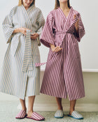 Waffle Bathrobe - Stripe Dusty Blue