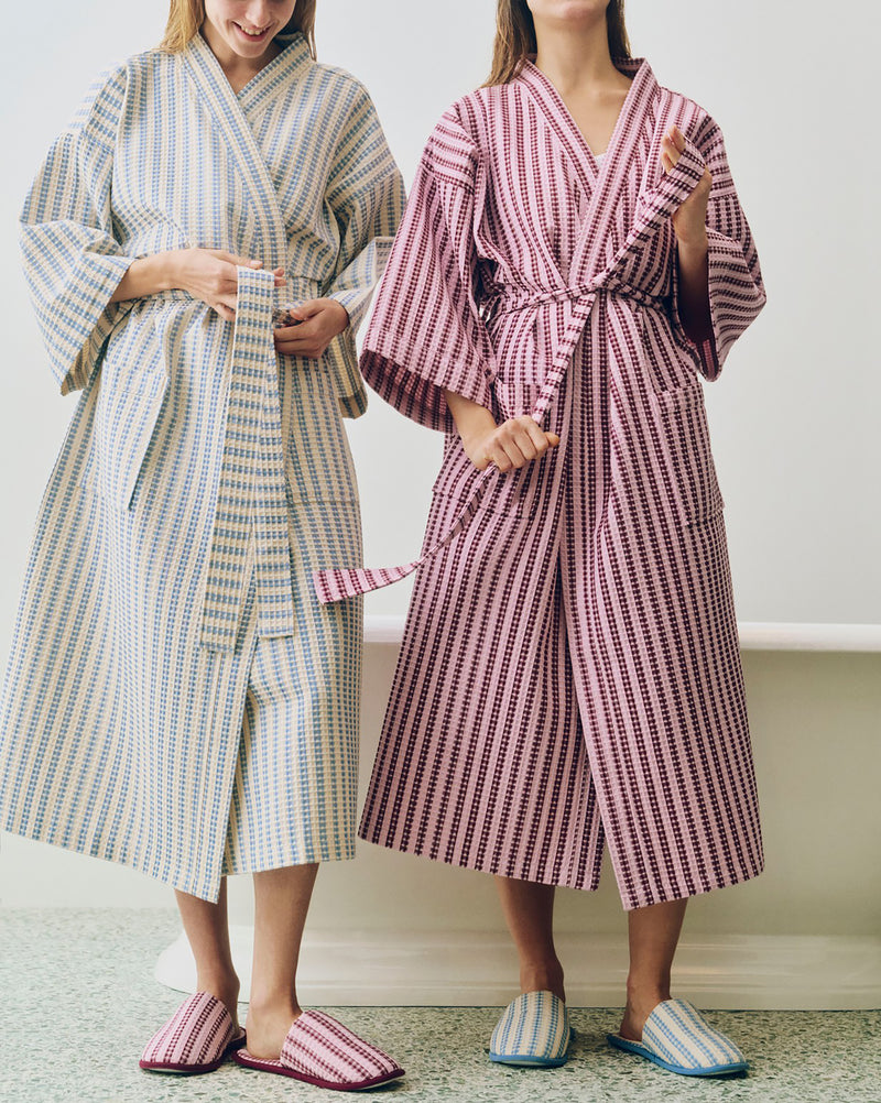 Waffle Slippers - Stripe Dusty Blue