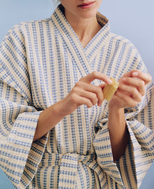 Waffle Bathrobe - Stripe Dusty Blue