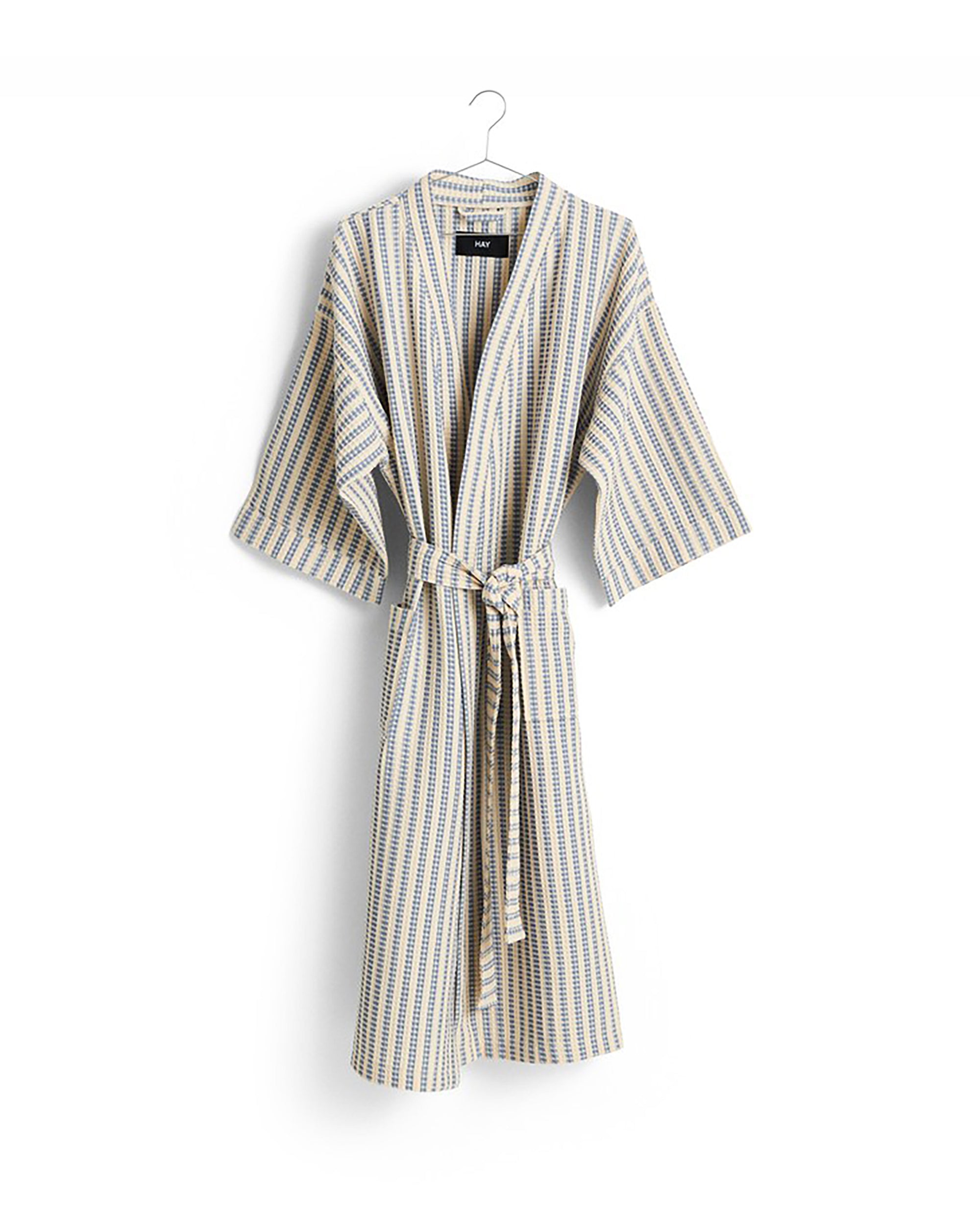 Waffle Bathrobe - Stripe Dusty Blue