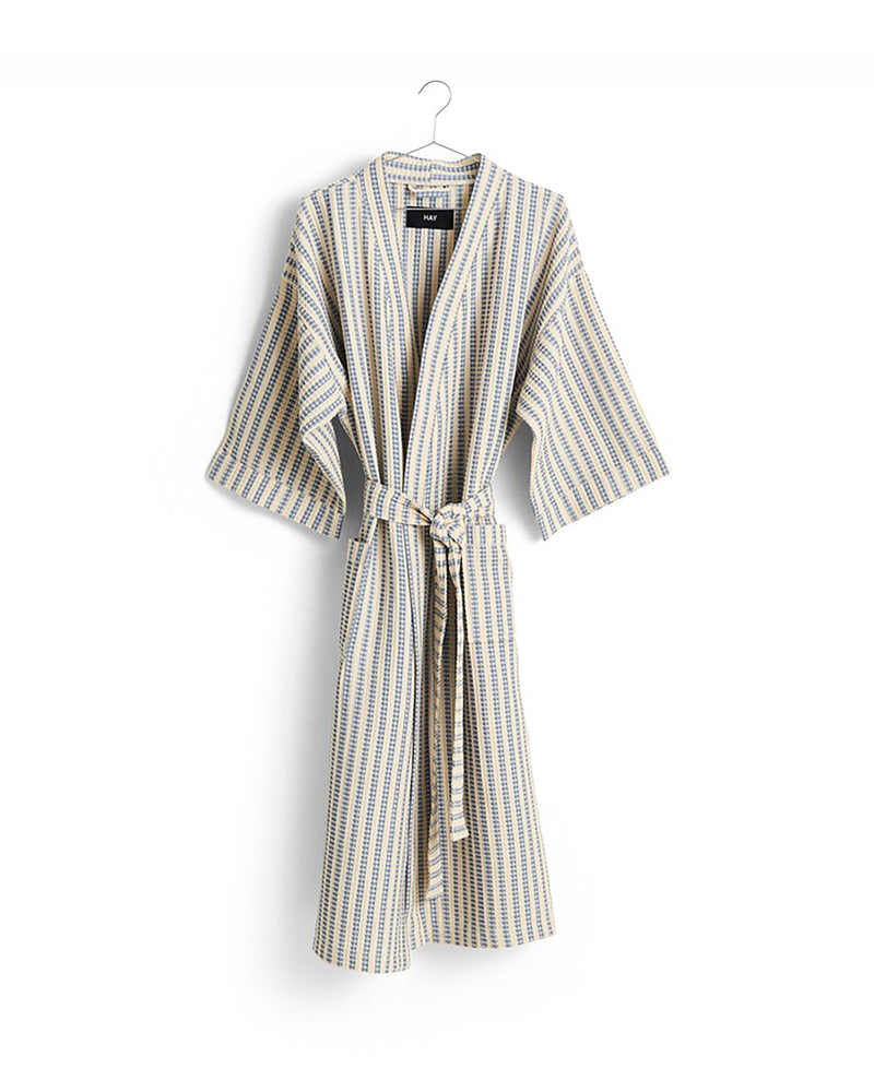 Waffle Bathrobe - Stripe Dusty Blue