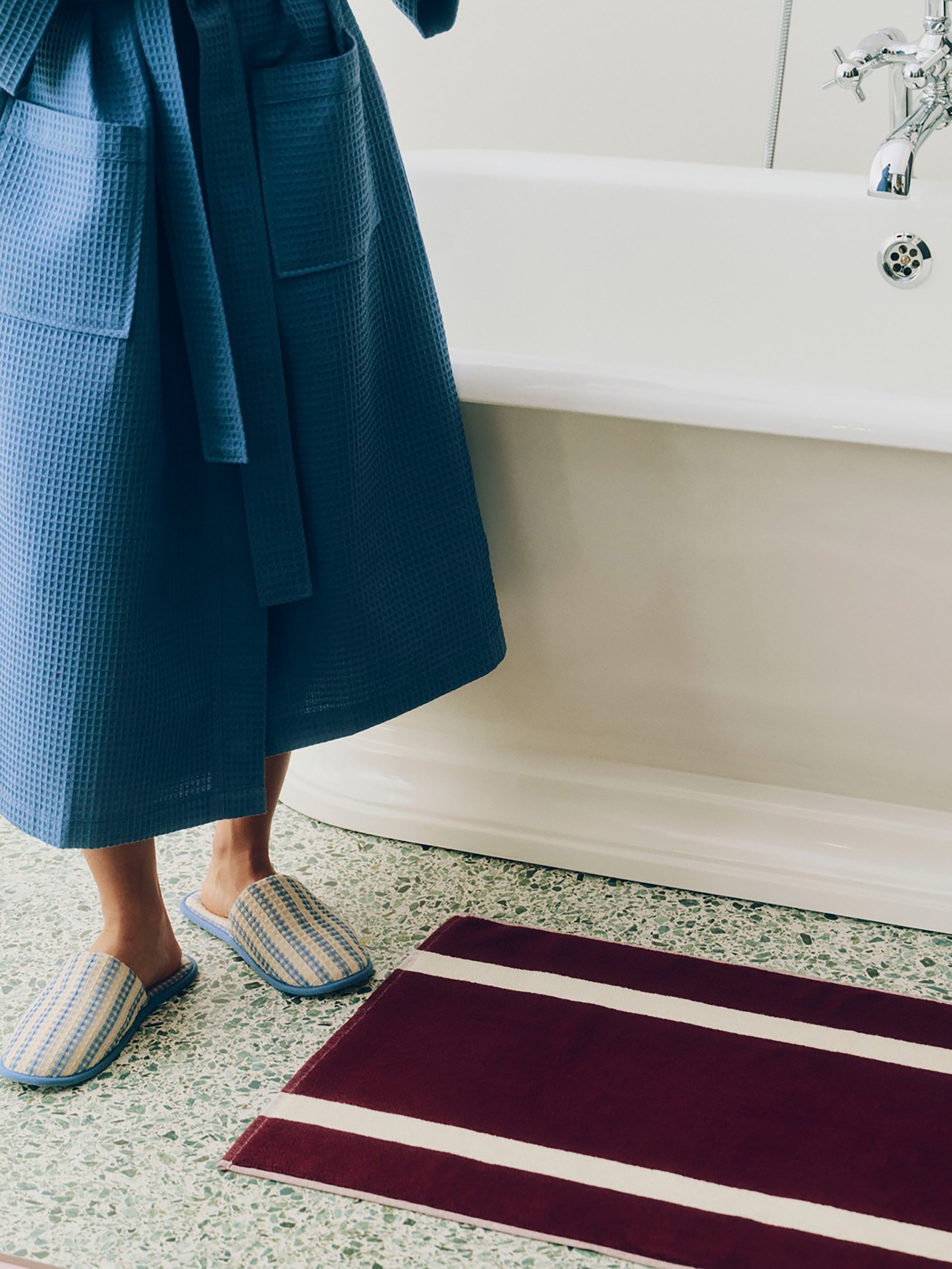 Waffle Slippers - Stripe Dusty Blue