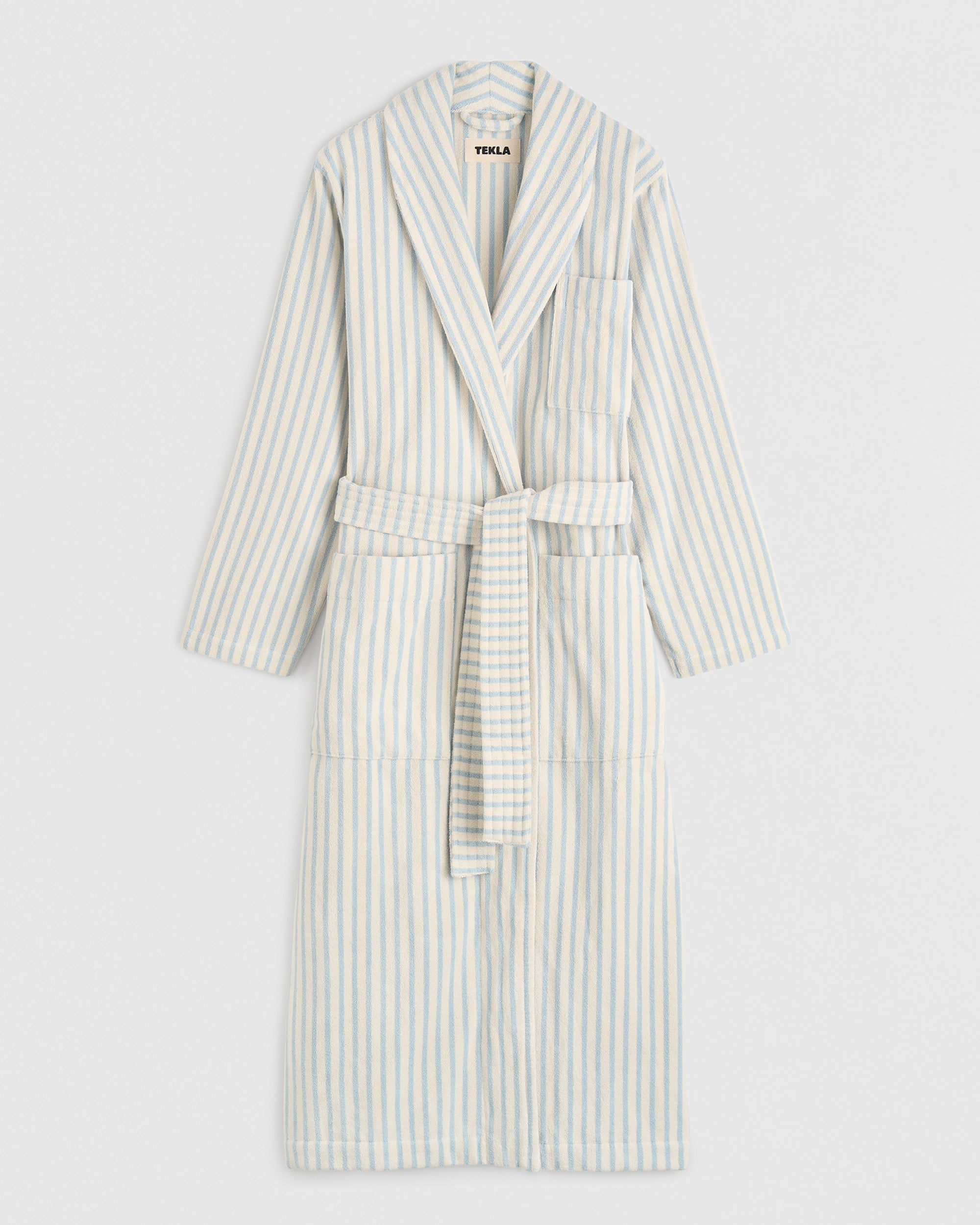 Terry Classic Bathrobe - Soft Blue Stripes