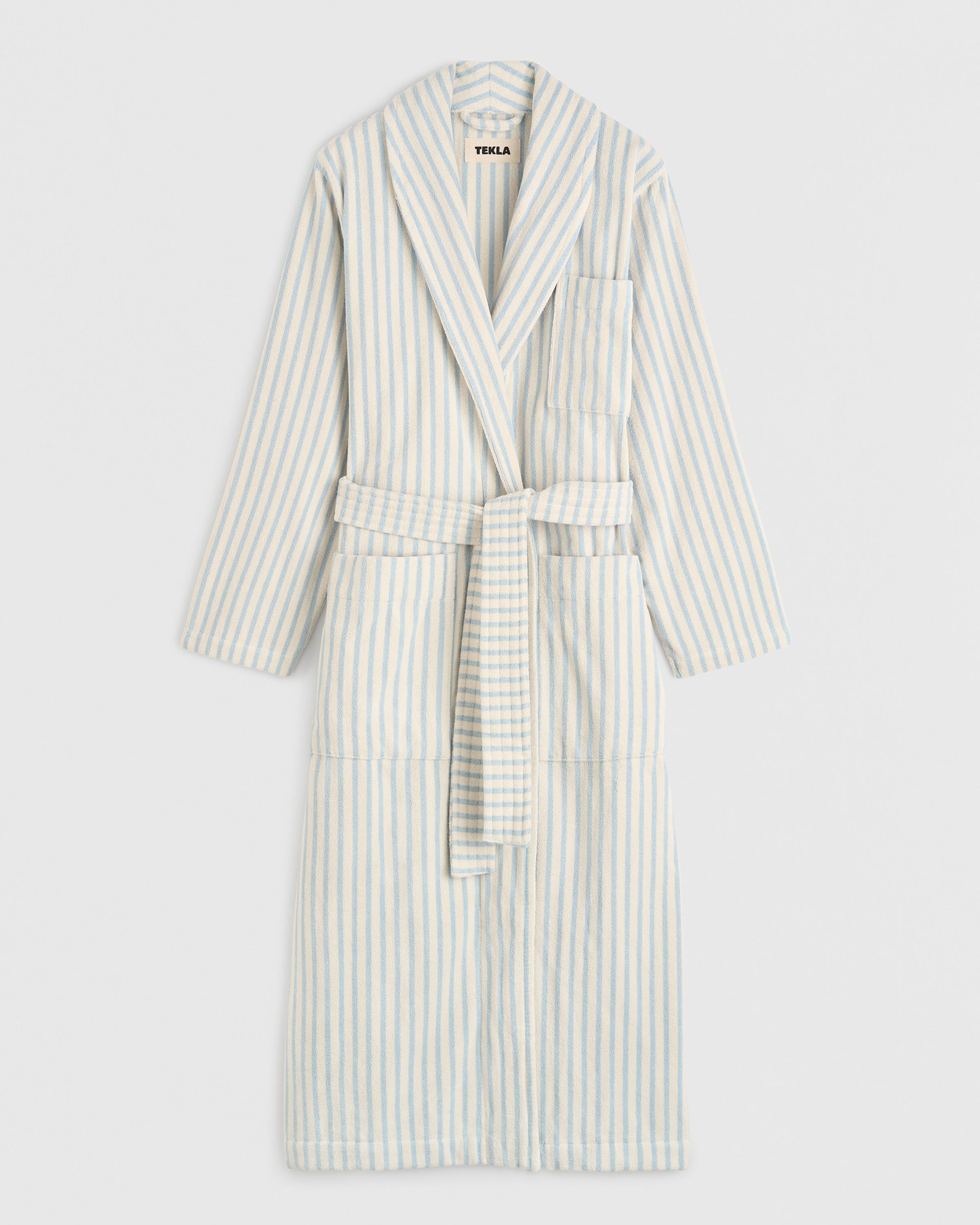 Terry Classic Bathrobe - Soft Blue Stripes