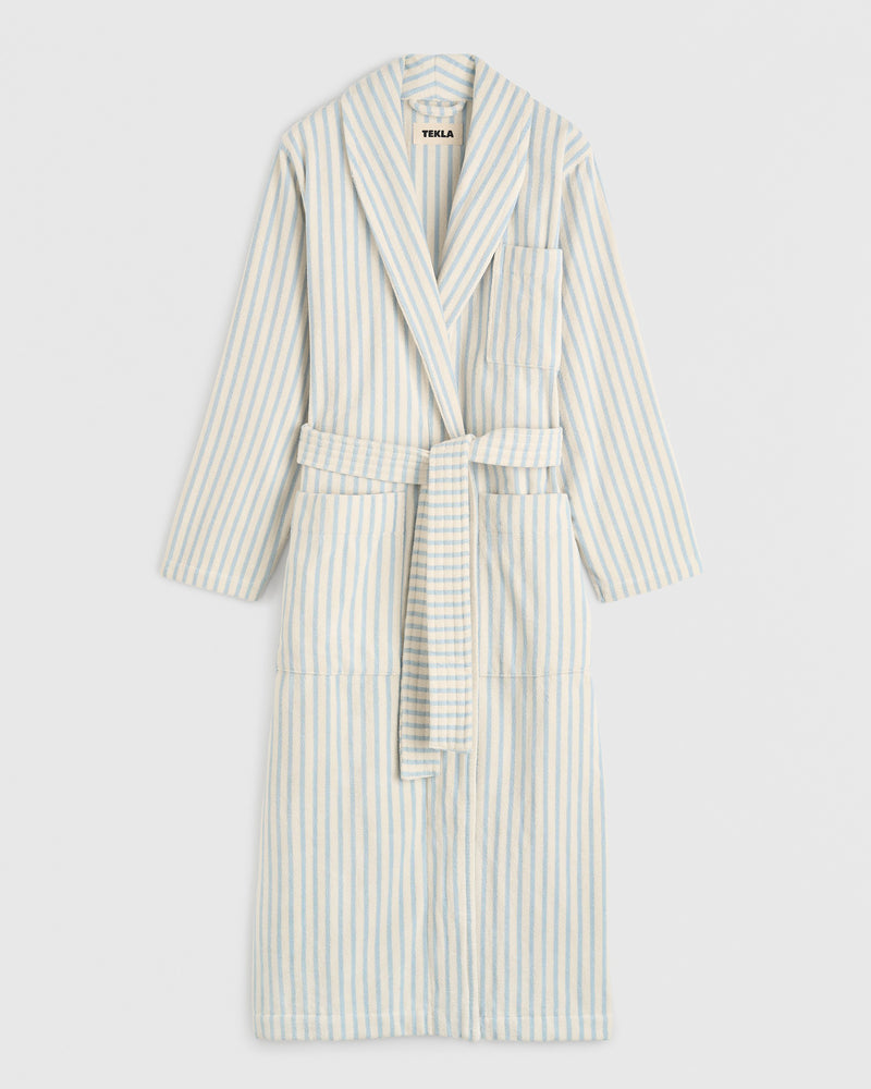 Terry Classic Bathrobe - Soft Blue Stripes