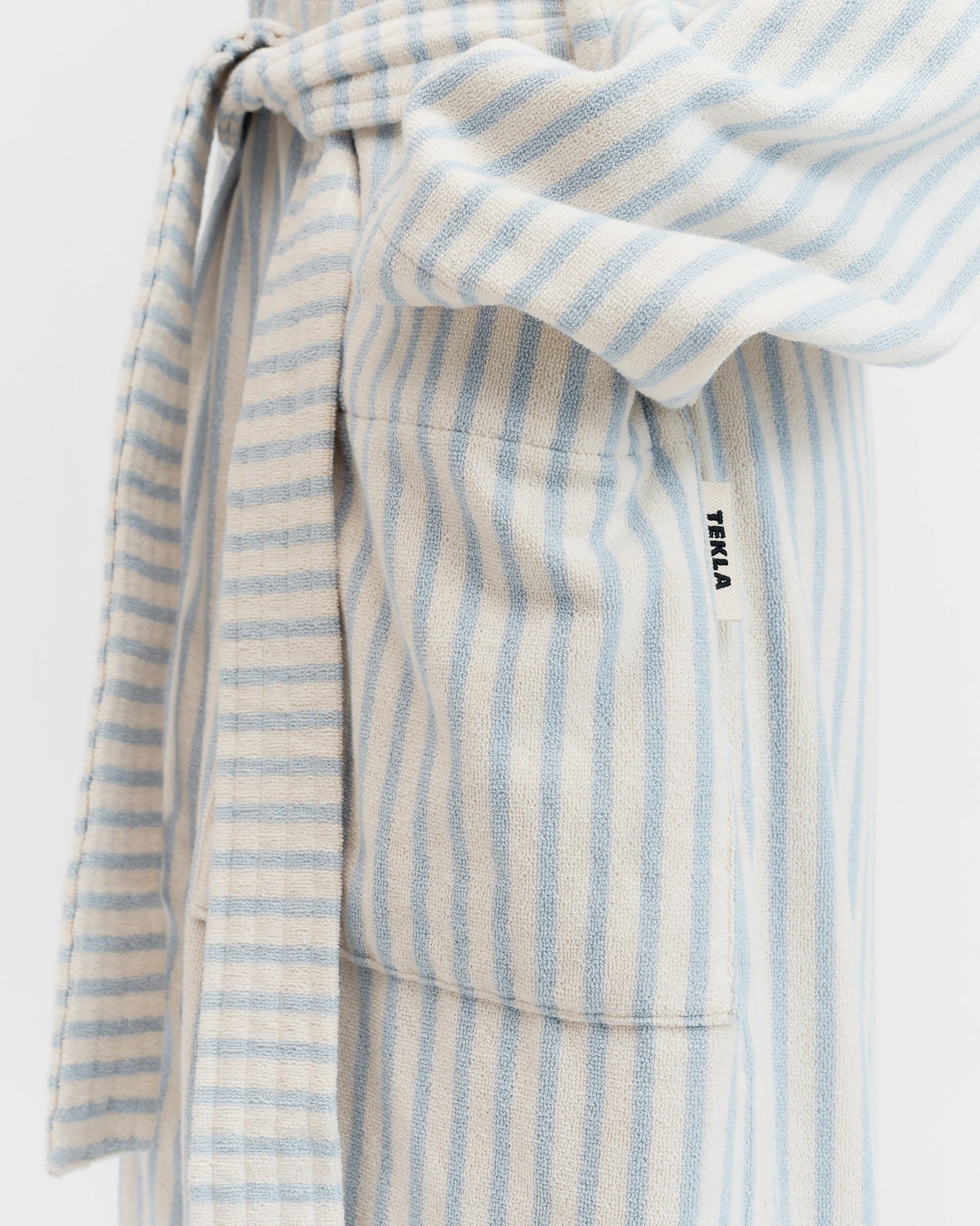 Terry Classic Bathrobe - Soft Blue Stripes